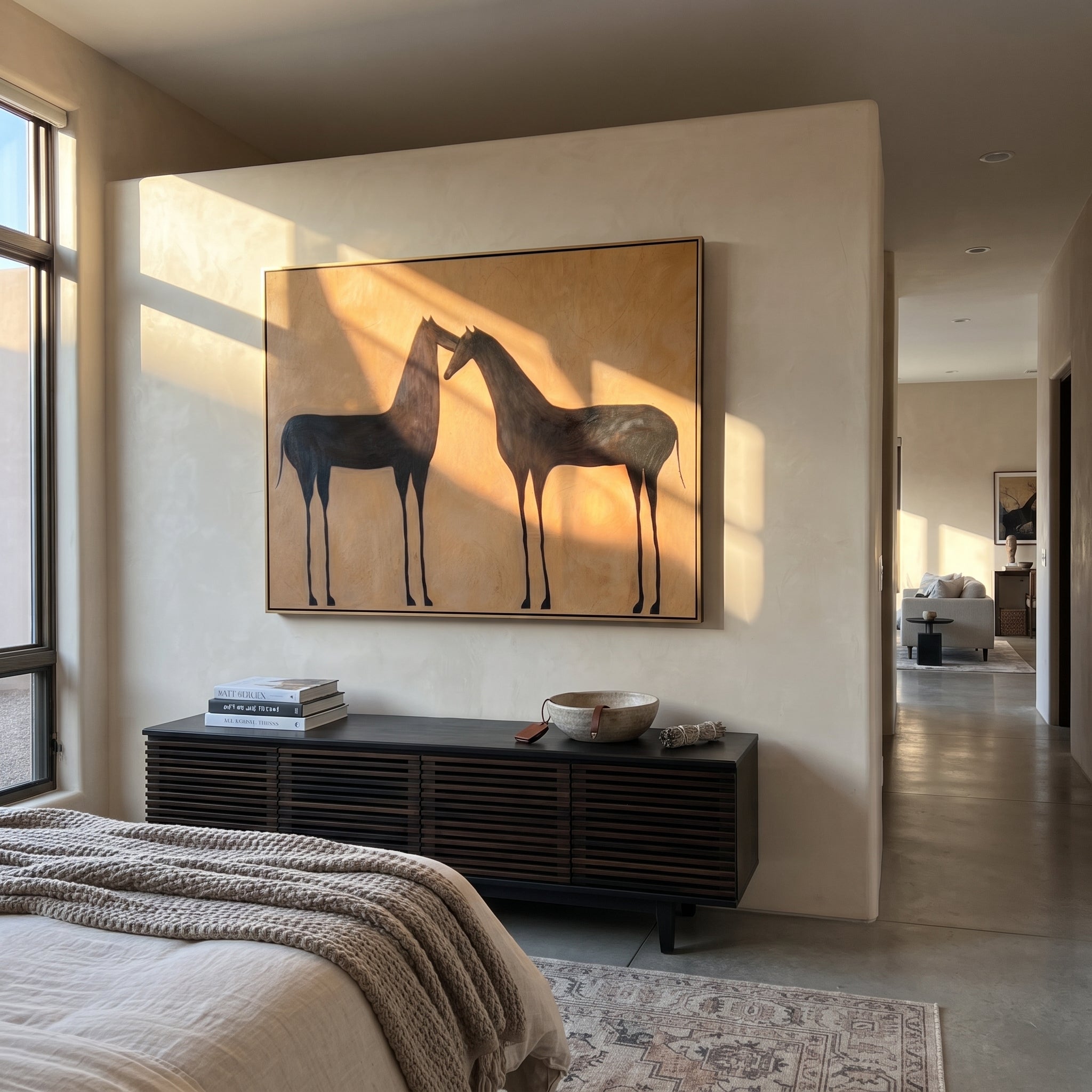 Two Shadows Meet Warmth displayed in a layered residential setting