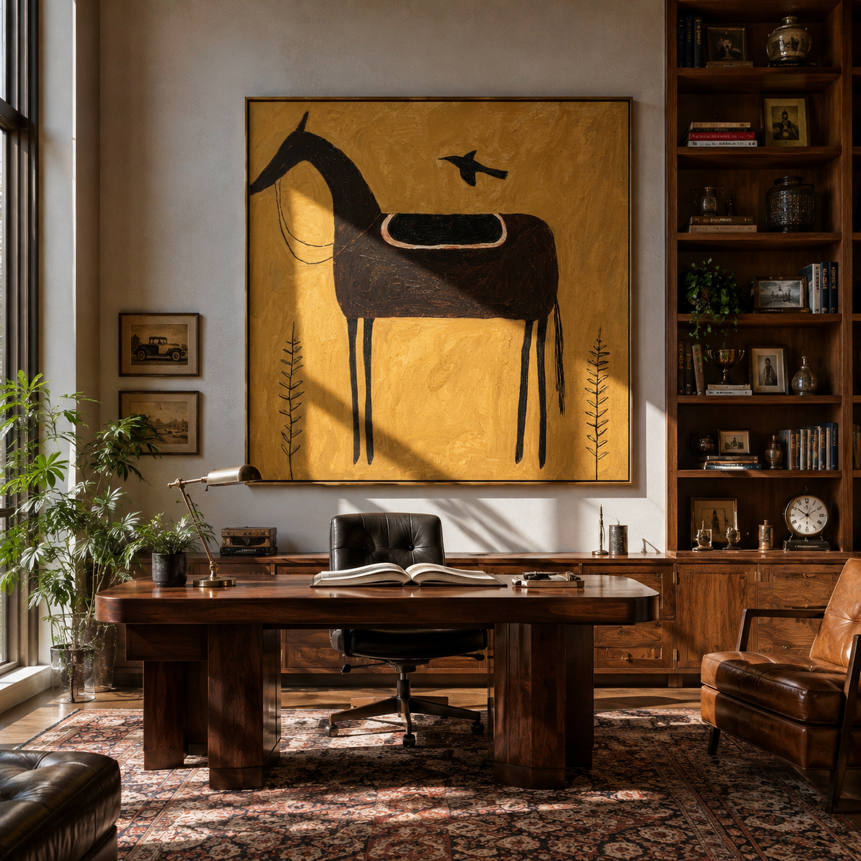Black Saddle Holds Flight displayed in a layered residential setting