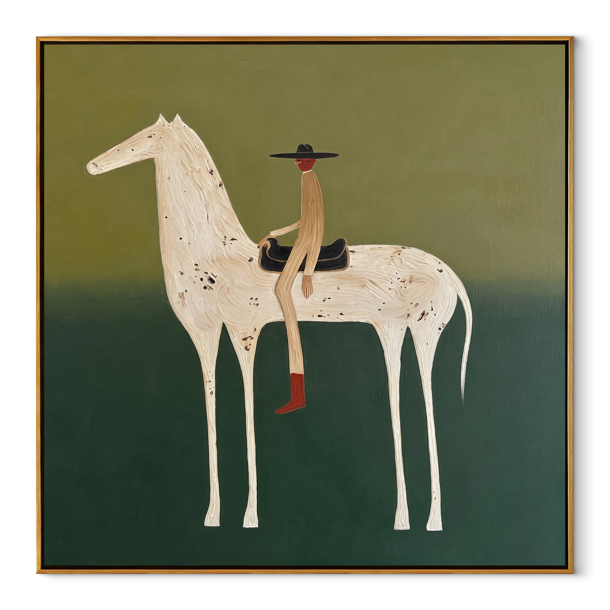 Red Boots Ride Mist equestrian horse painting, square canvas artwork