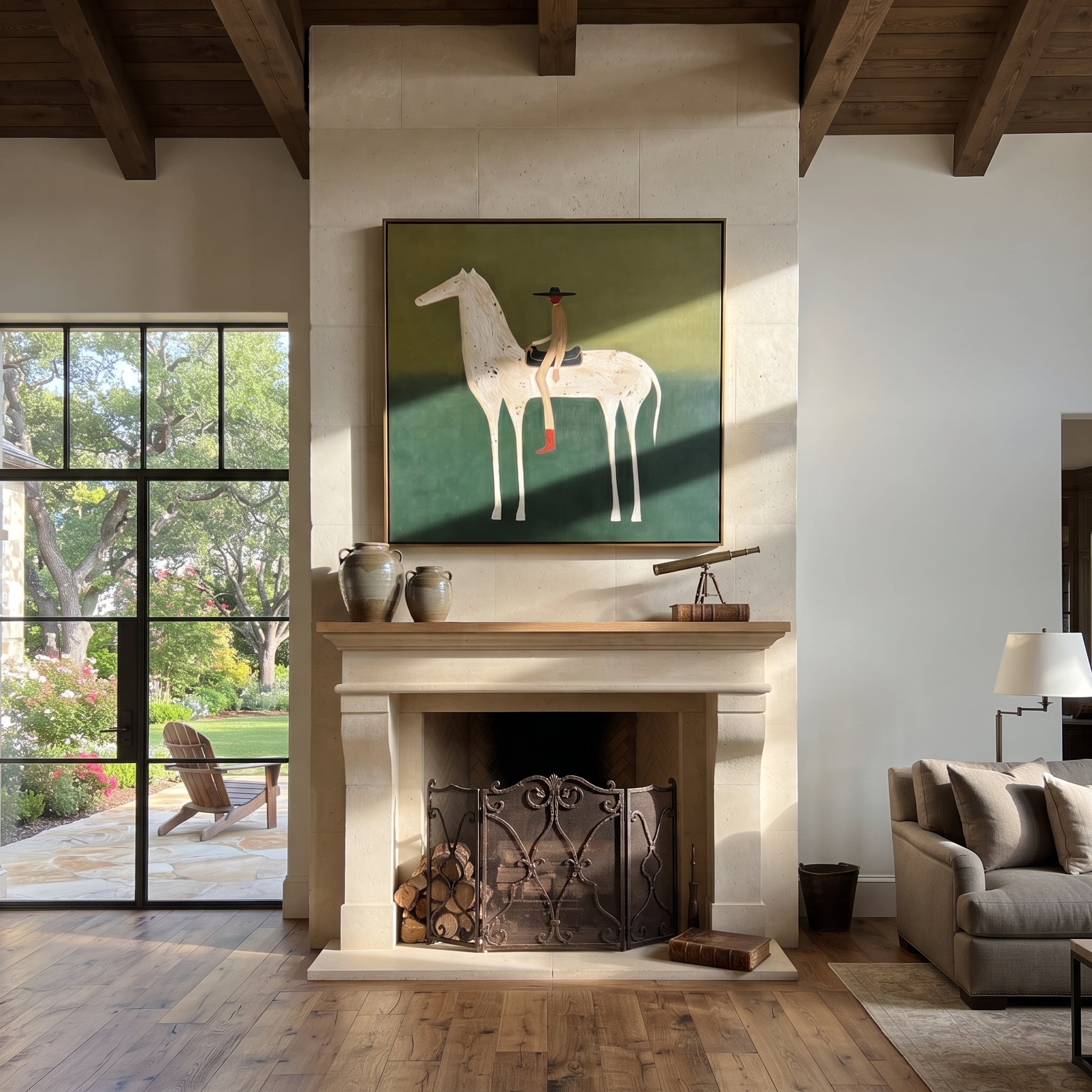 Red Boots Ride Mist styled with warm modern furnishings