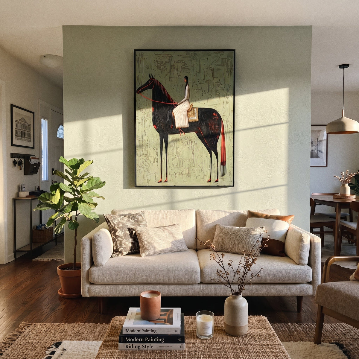 White Dress Crosses Sage displayed in a layered residential setting