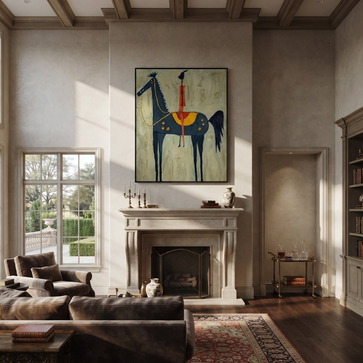 Red Acrobat Touches Sky styled with warm modern furnishings