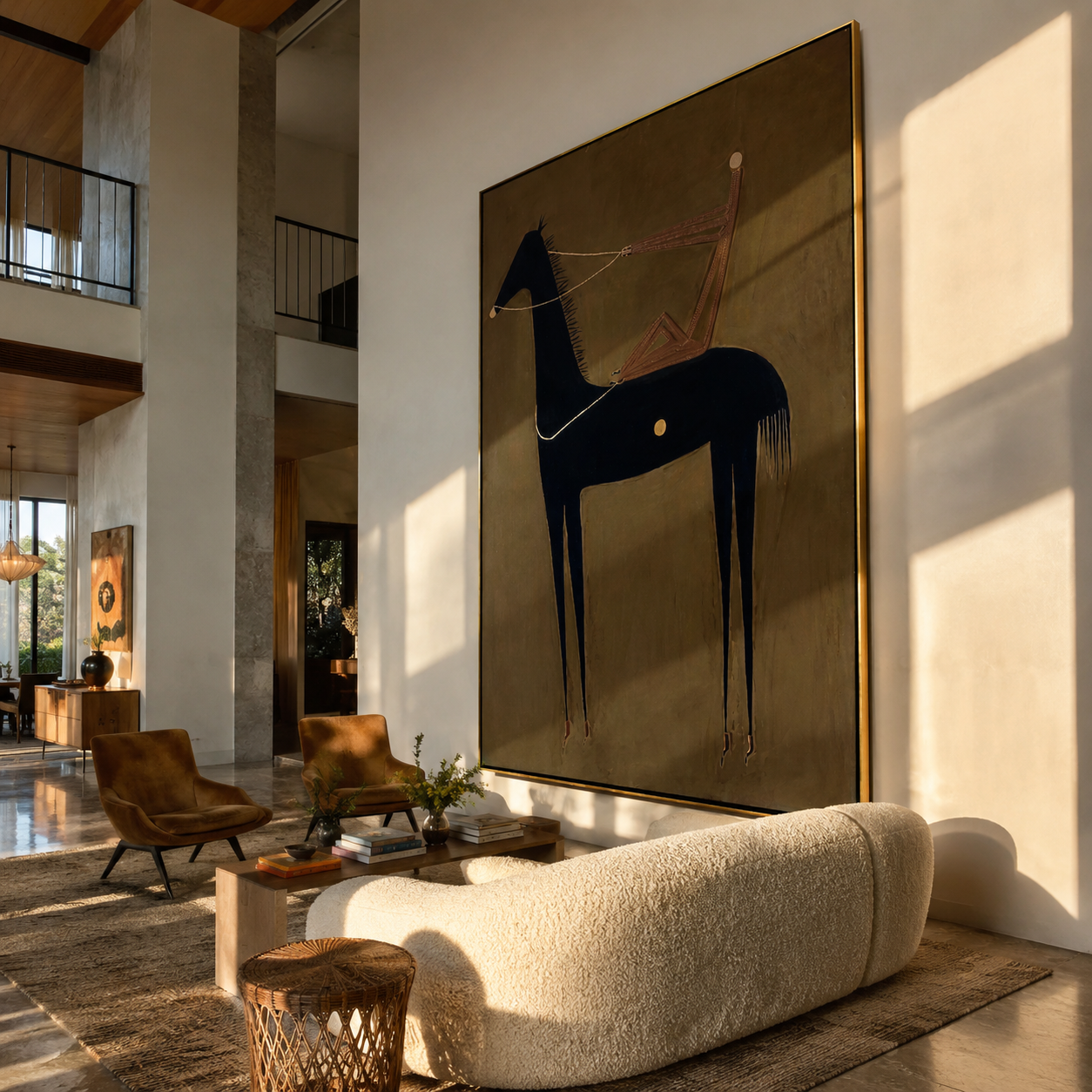 Pale Line Tethers Midnight displayed in a collected contemporary interior