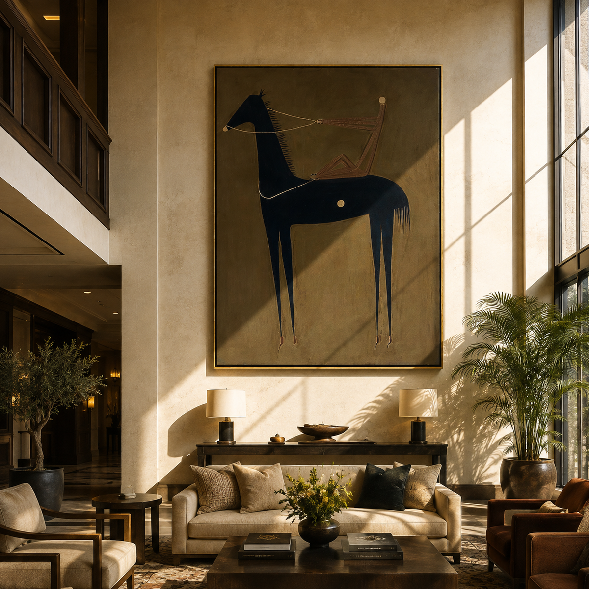 Pale Line Tethers Midnight styled with warm modern furnishings