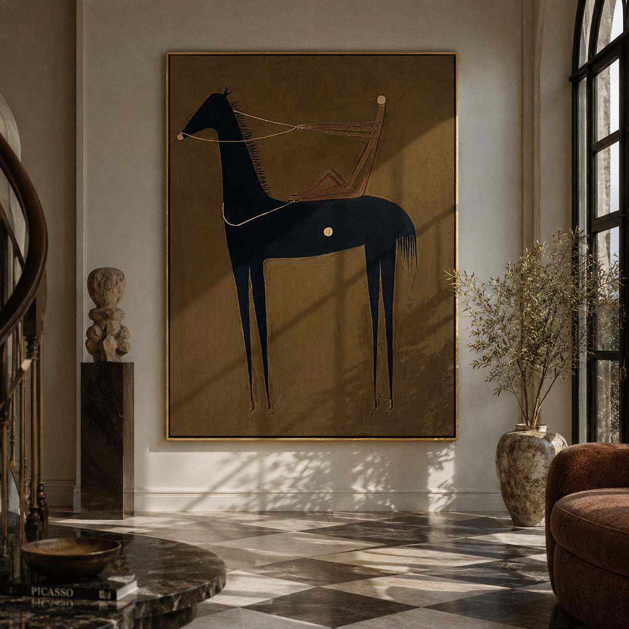 Pale Line Tethers Midnight displayed in a layered residential setting