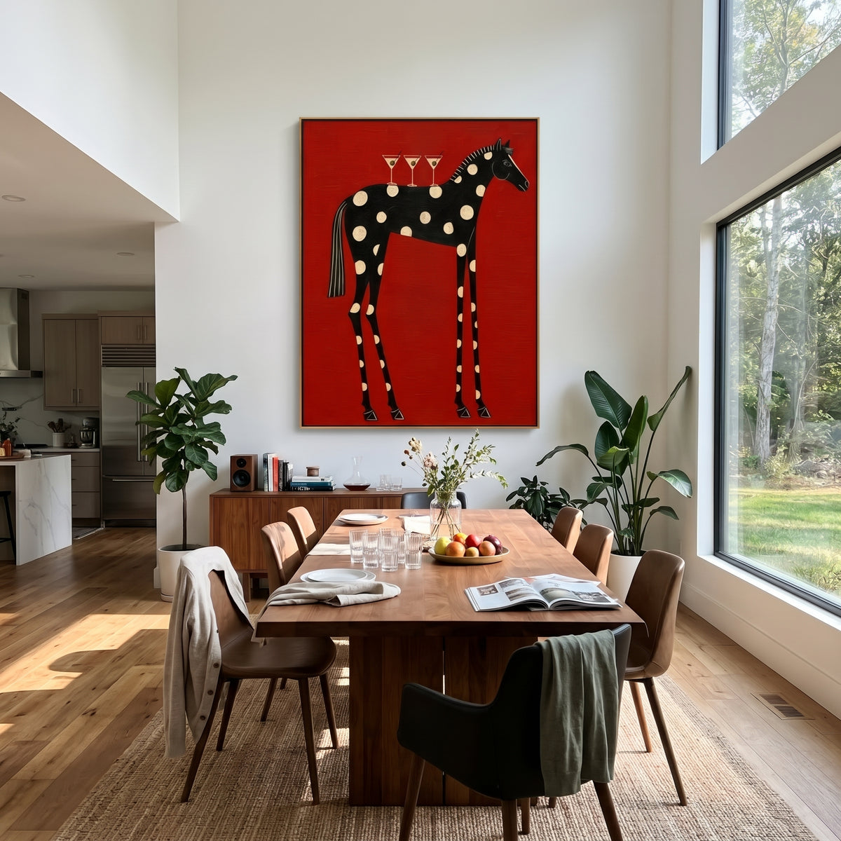 Martinis on the Spotted Horse - whimsical spotted horse painting shown in modern room setting 4