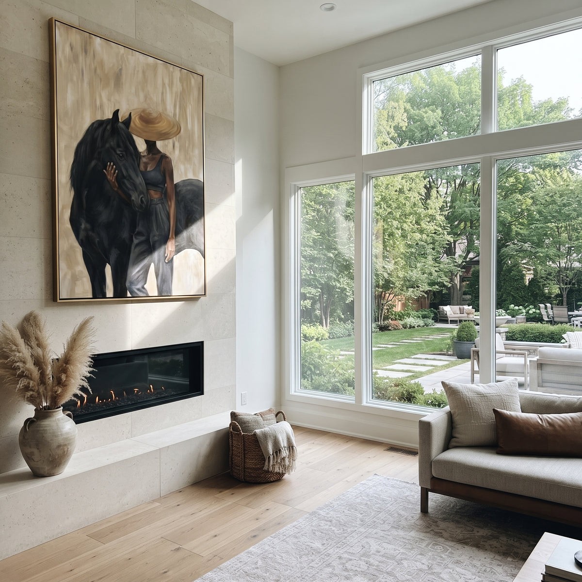 Rider Crosses Quiet Prairie presented above a contemporary console