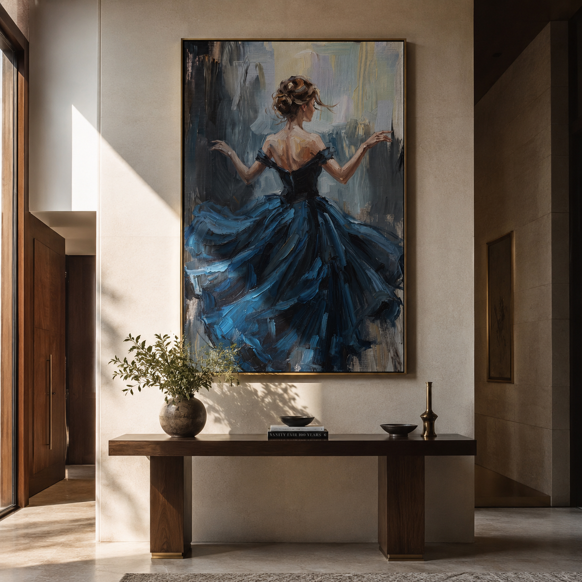 Blue Gown Finds Wind styled in a layered residential interior
