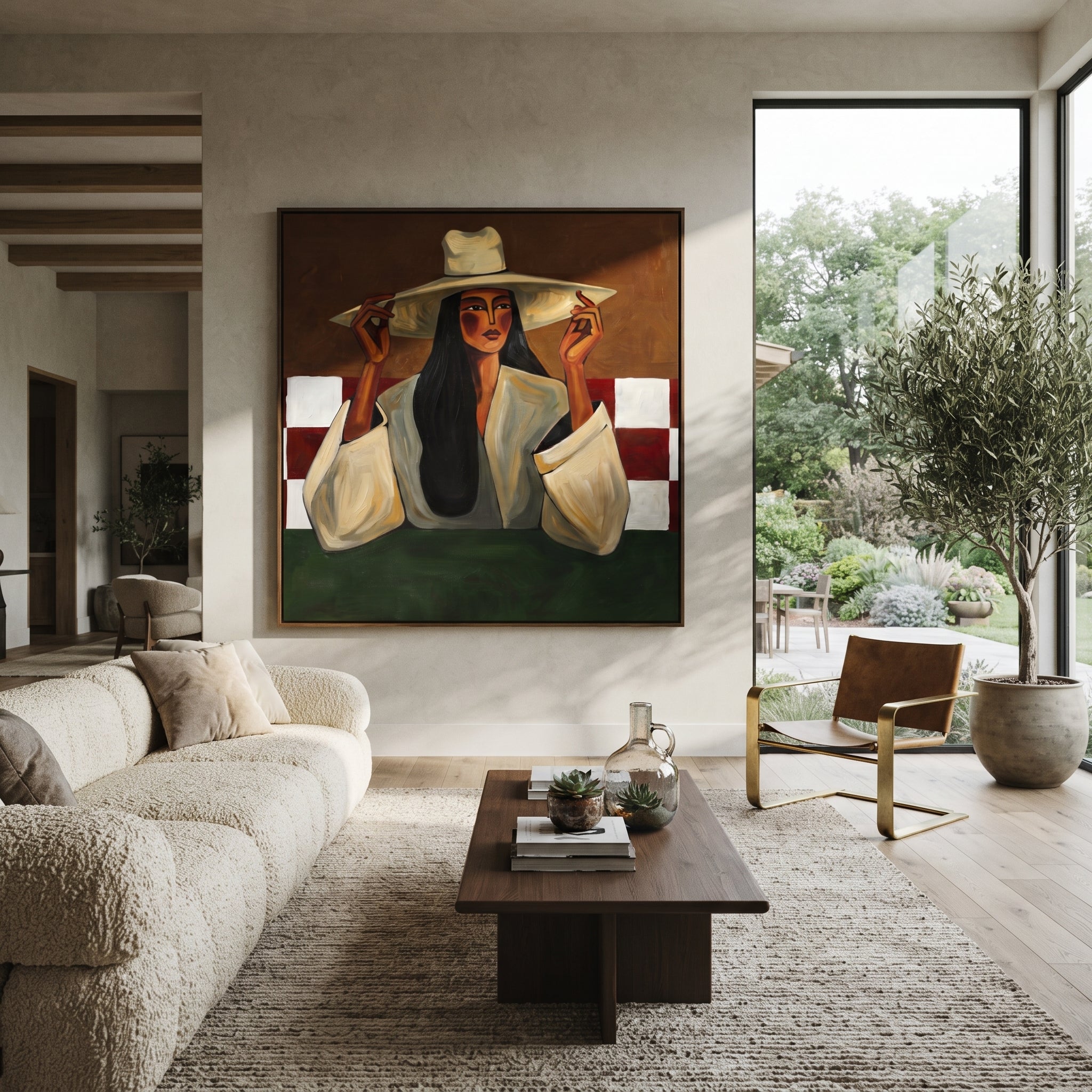 Checks Hold Green Afternoon styled with neutral modern furnishings