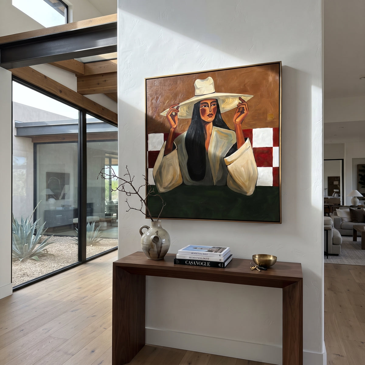 Checks Hold Green Afternoon displayed as a Retro Modern room focal point