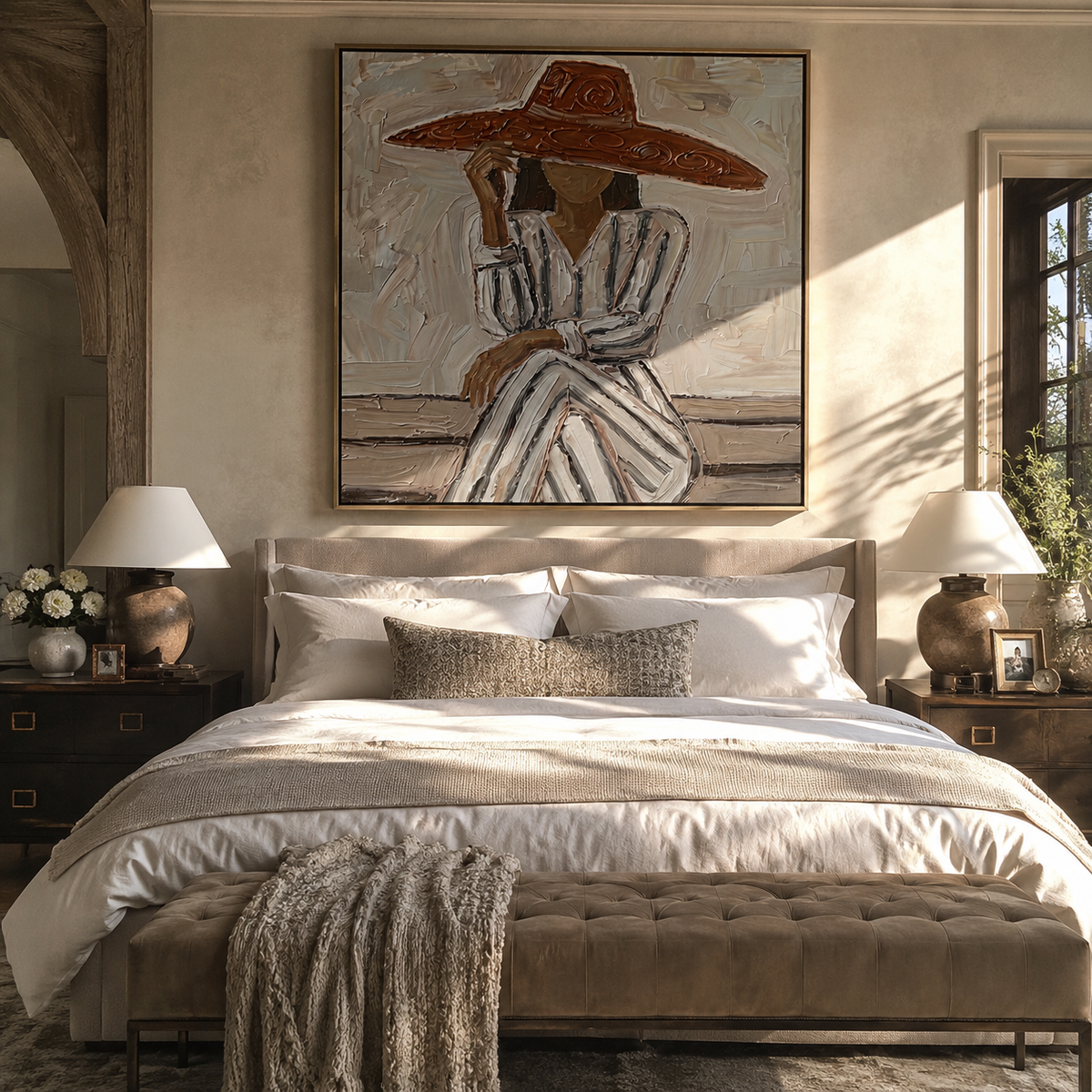 Striped Dress Meets Sun styled with neutral modern furnishings
