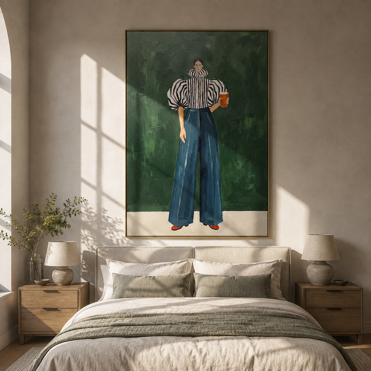 Blue Trousers Keep Rhythm displayed in a warm contemporary interior