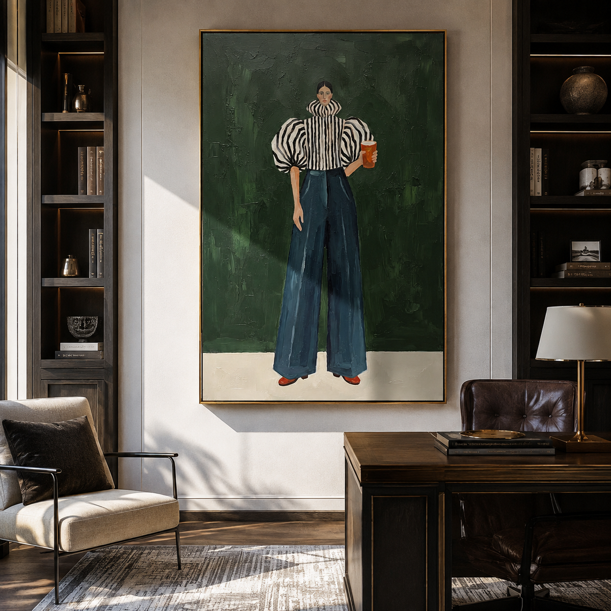 Blue Trousers Keep Rhythm styled in a layered residential interior
