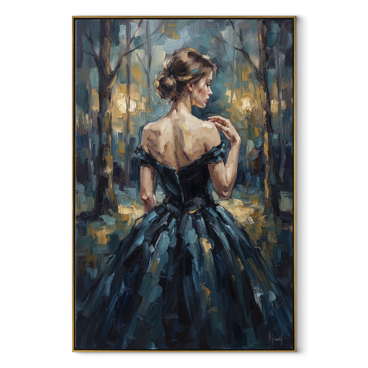 Midnight Dress Learns Motion textured figurative painting, vertical canvas artwork