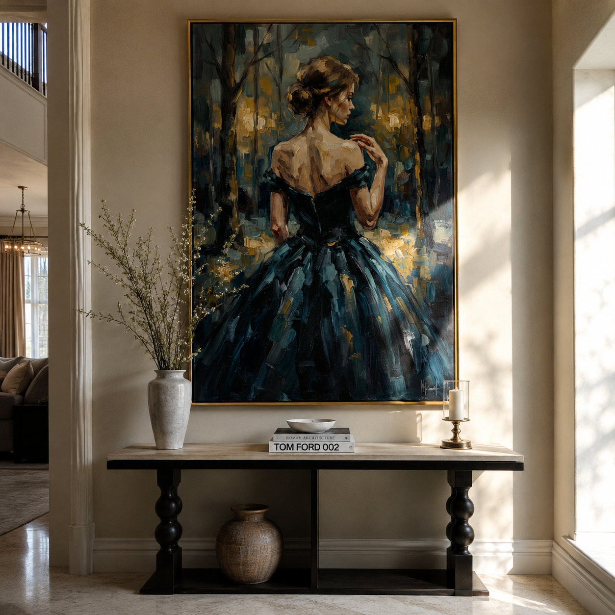 Midnight Dress Learns Motion styled in a layered residential interior