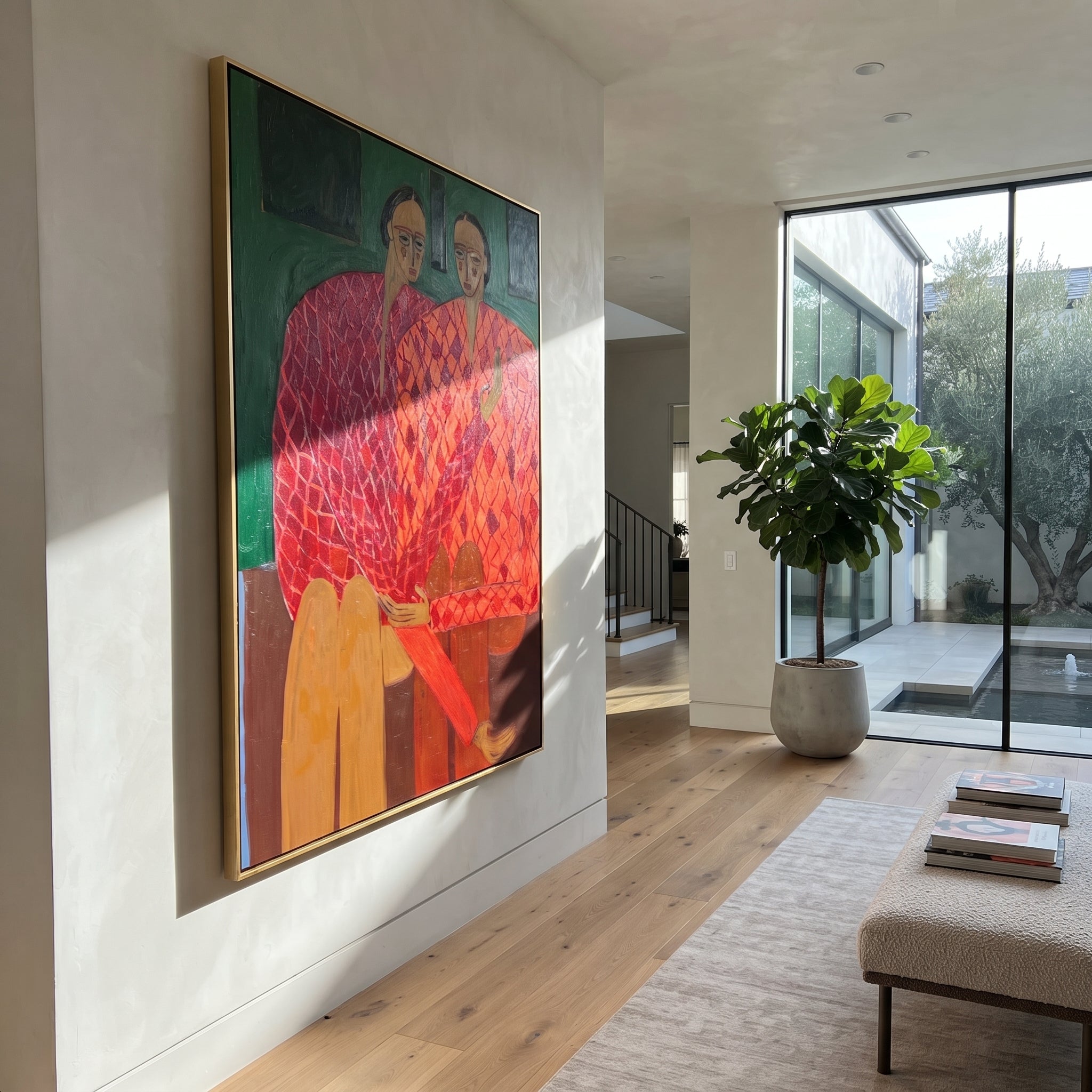 Coral Steps Into Light displayed in a warm contemporary interior