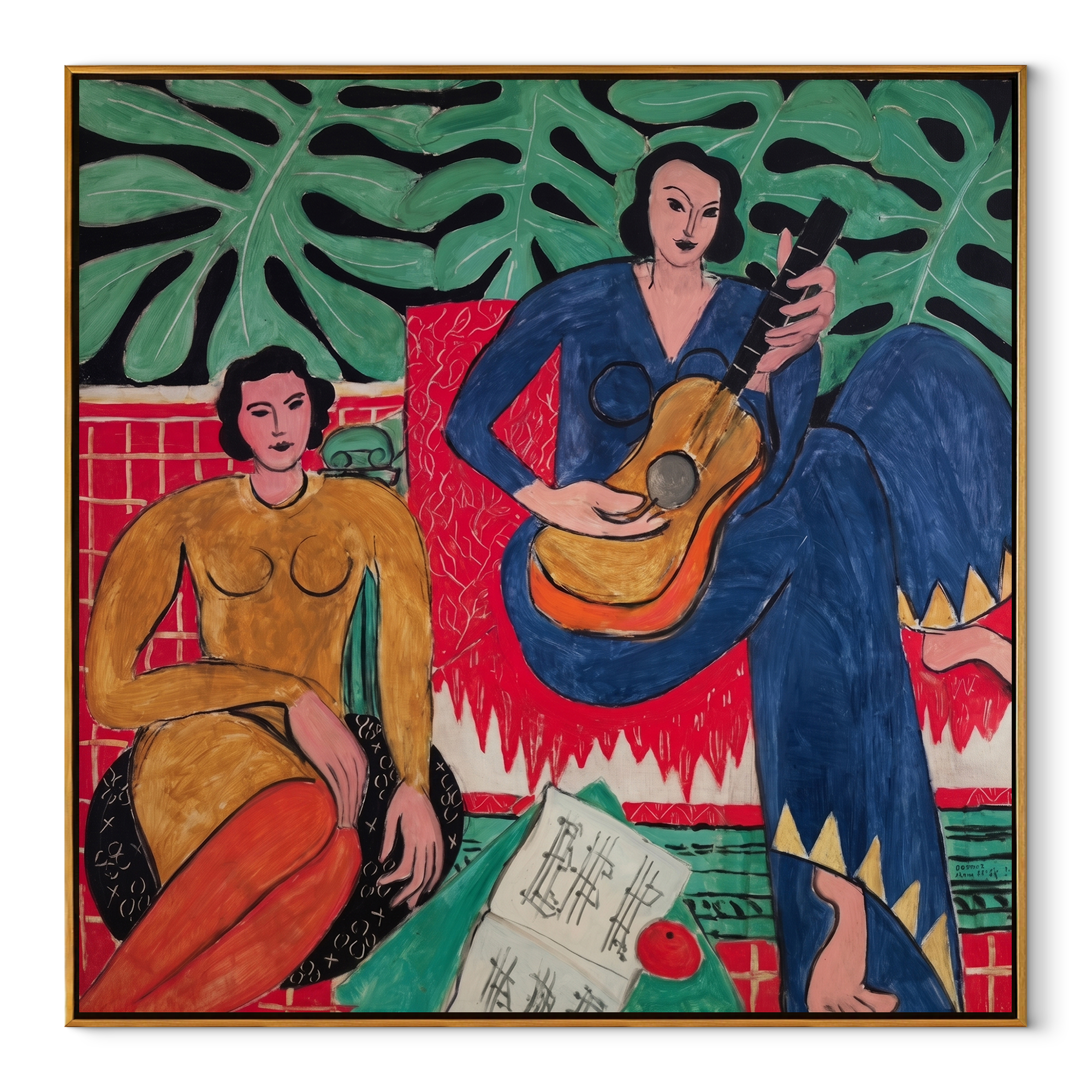 Three Figures Trade Color textured figurative painting, square canvas artwork