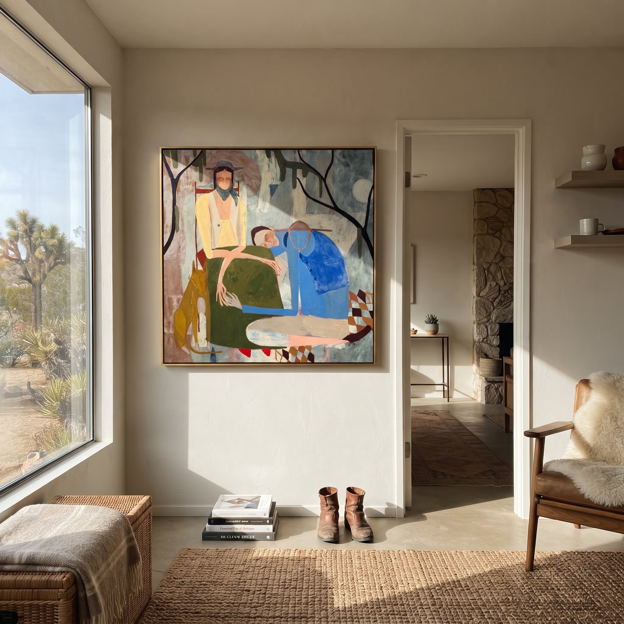 Branches Shelter Her Rest presented above a contemporary console