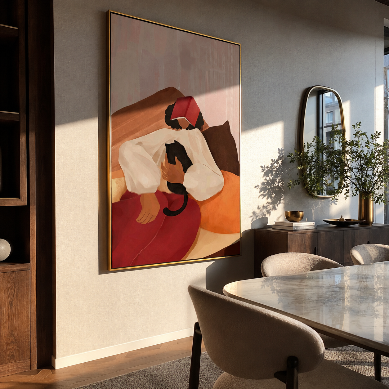 Rust Brim Covers Dreams styled in a layered residential interior