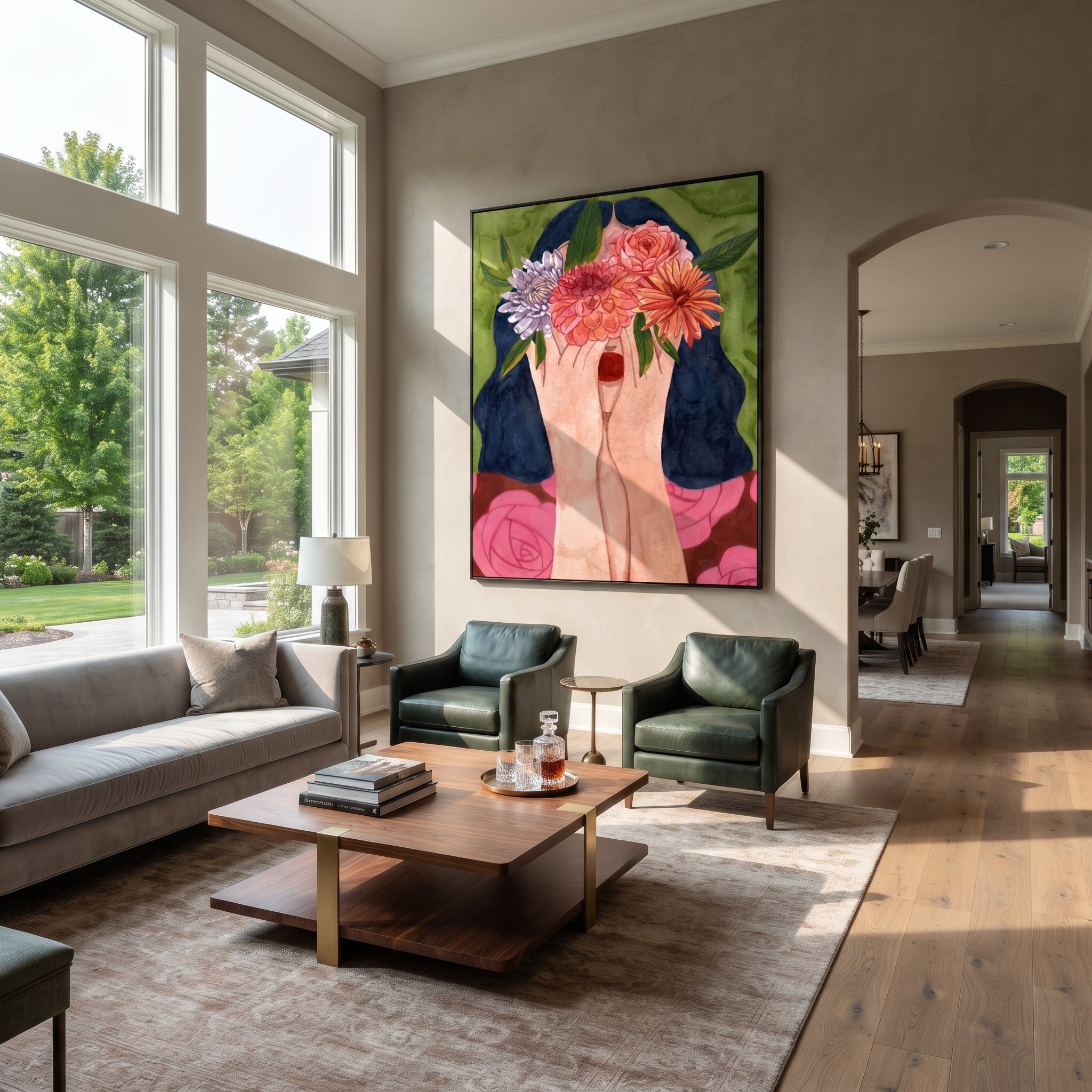 Flowers Become Her Face displayed in a warm contemporary interior