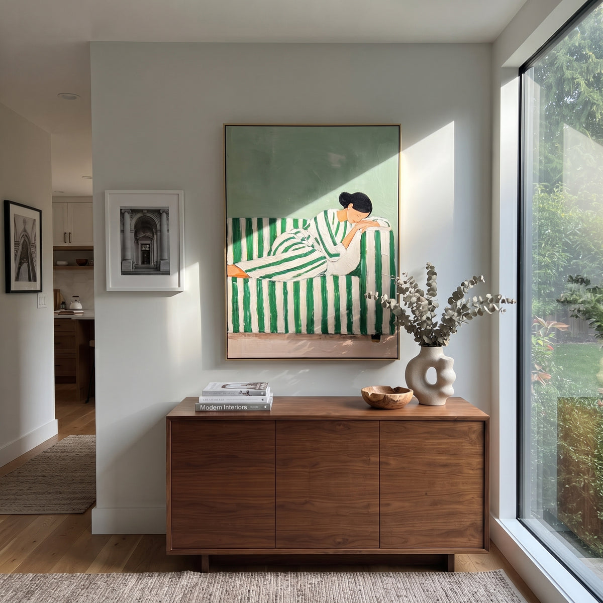 Stripes Cradle Quiet Reading displayed in a warm contemporary interior