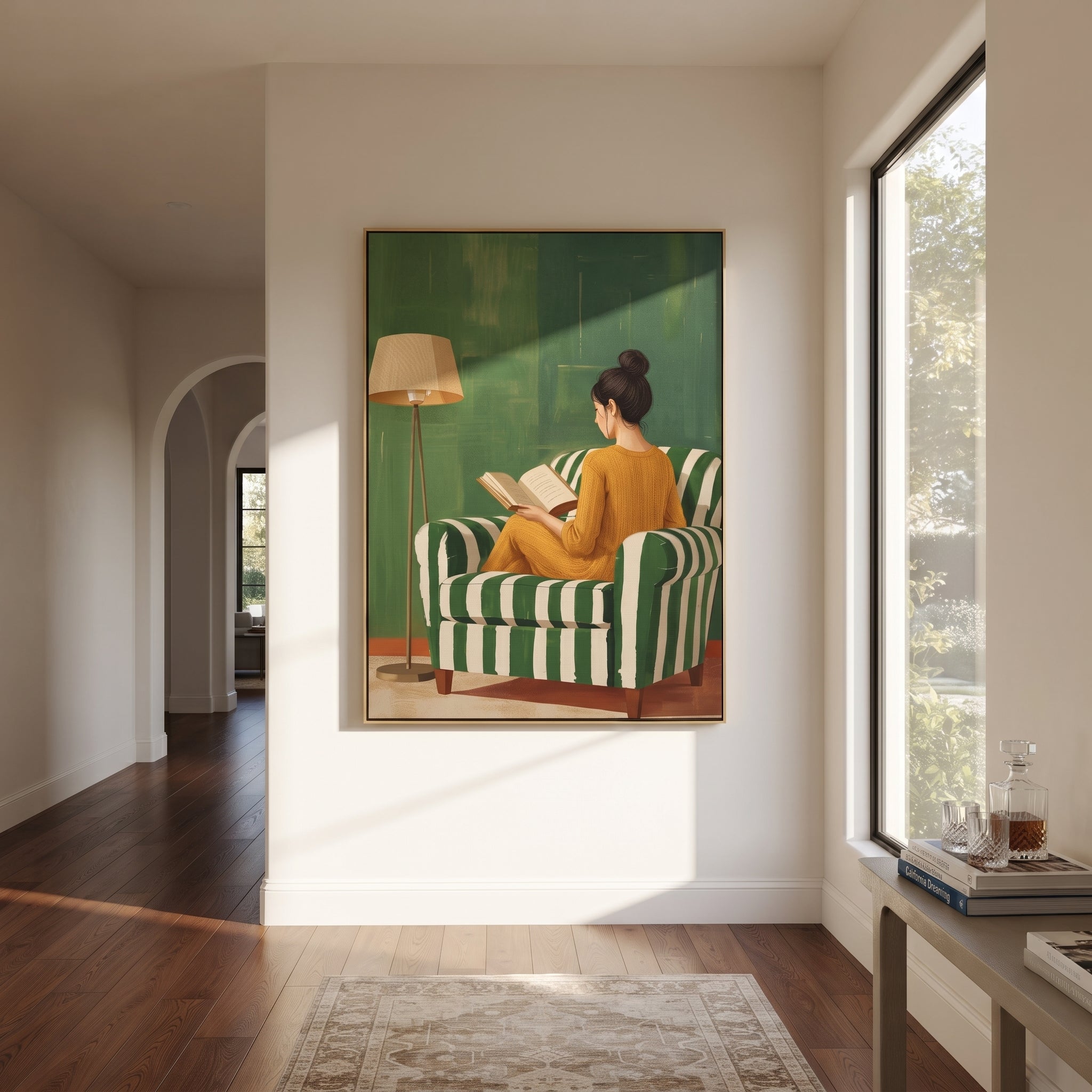 Pages Rest Against Green displayed in a warm contemporary interior