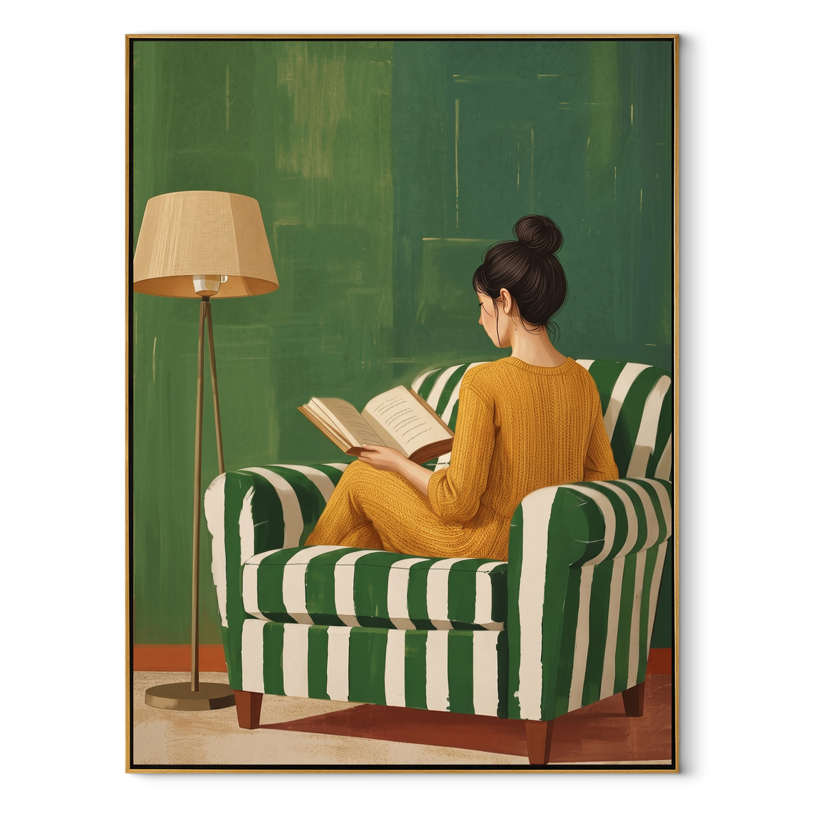 Pages Rest Against Green textured figurative painting, vertical canvas artwork