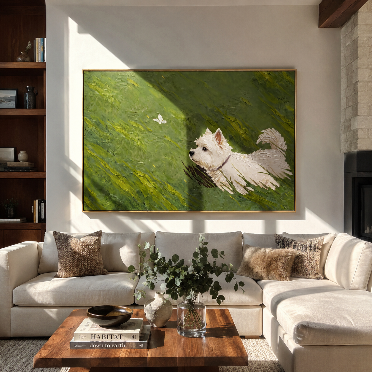 White Wings Cross Meadow displayed in a warm contemporary interior