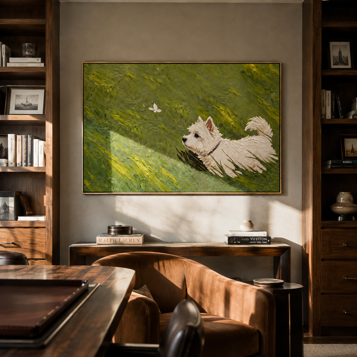 White Wings Cross Meadow presented above a contemporary console