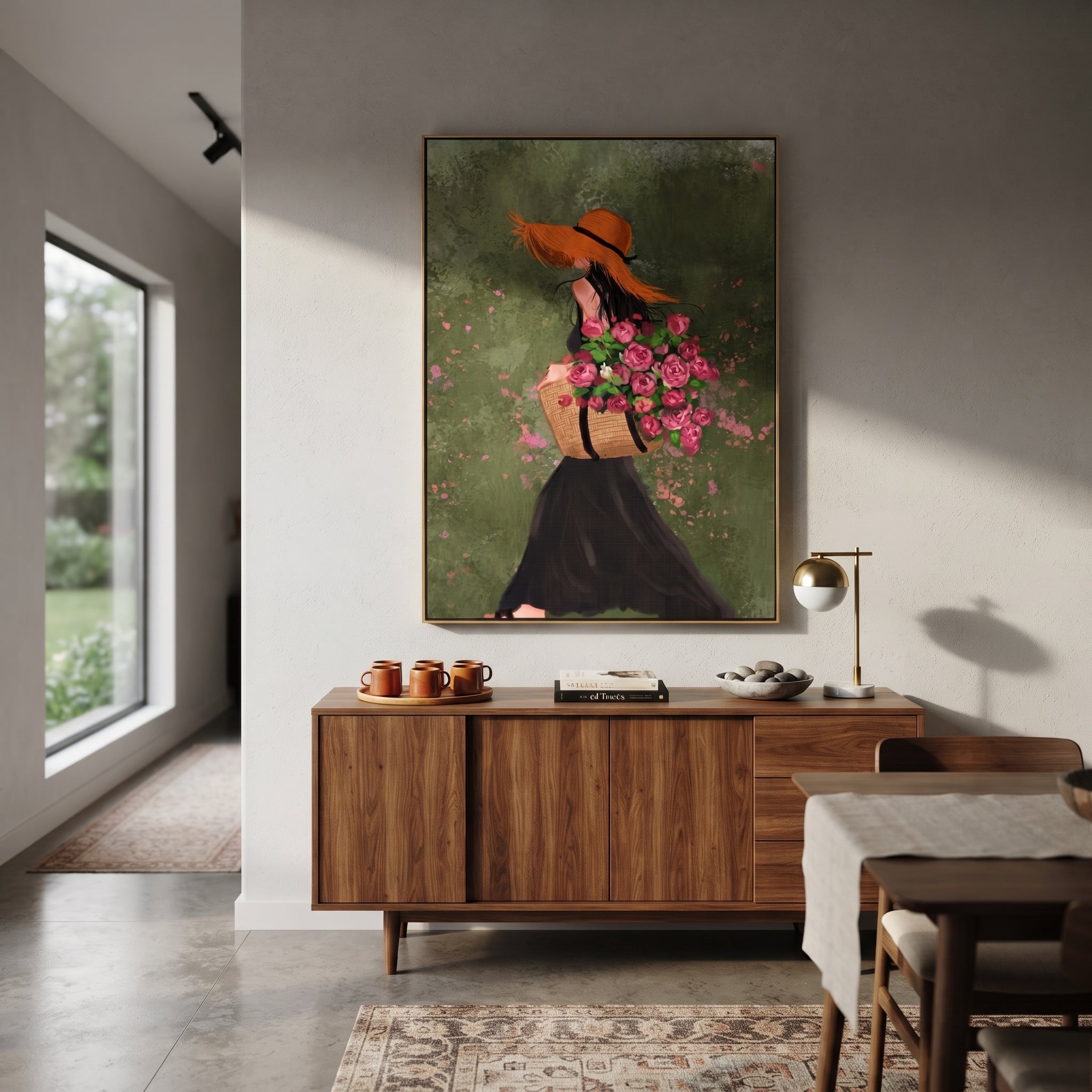 Flowers Follow Black Evening presented above a contemporary console