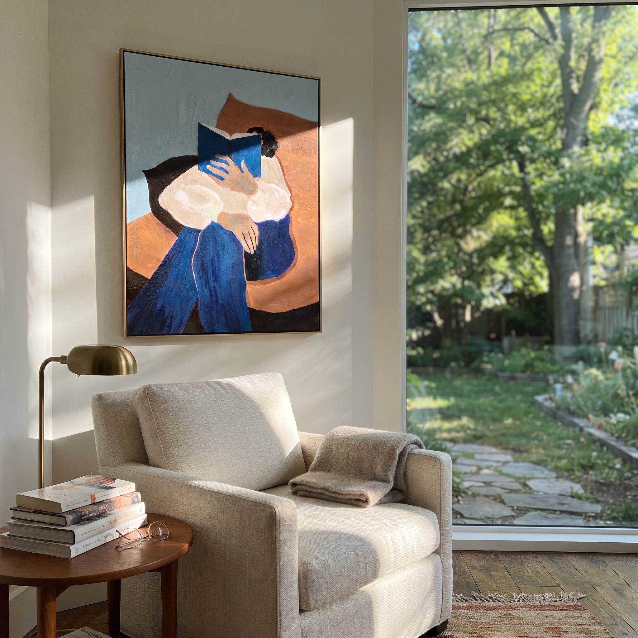 Blue Cushions Gather Her displayed as a Retro Modern room focal point