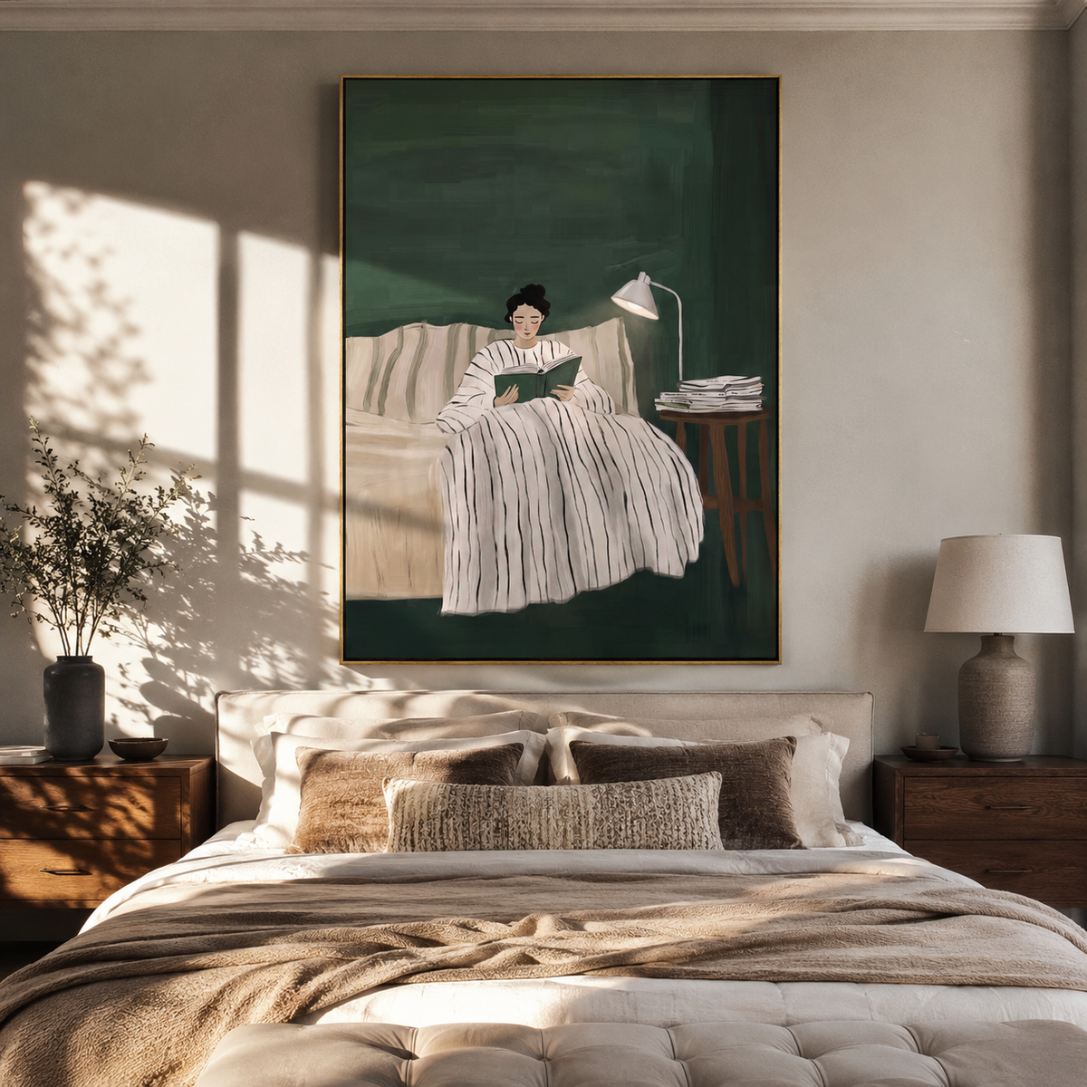 Green Night Holds White displayed in a warm contemporary interior