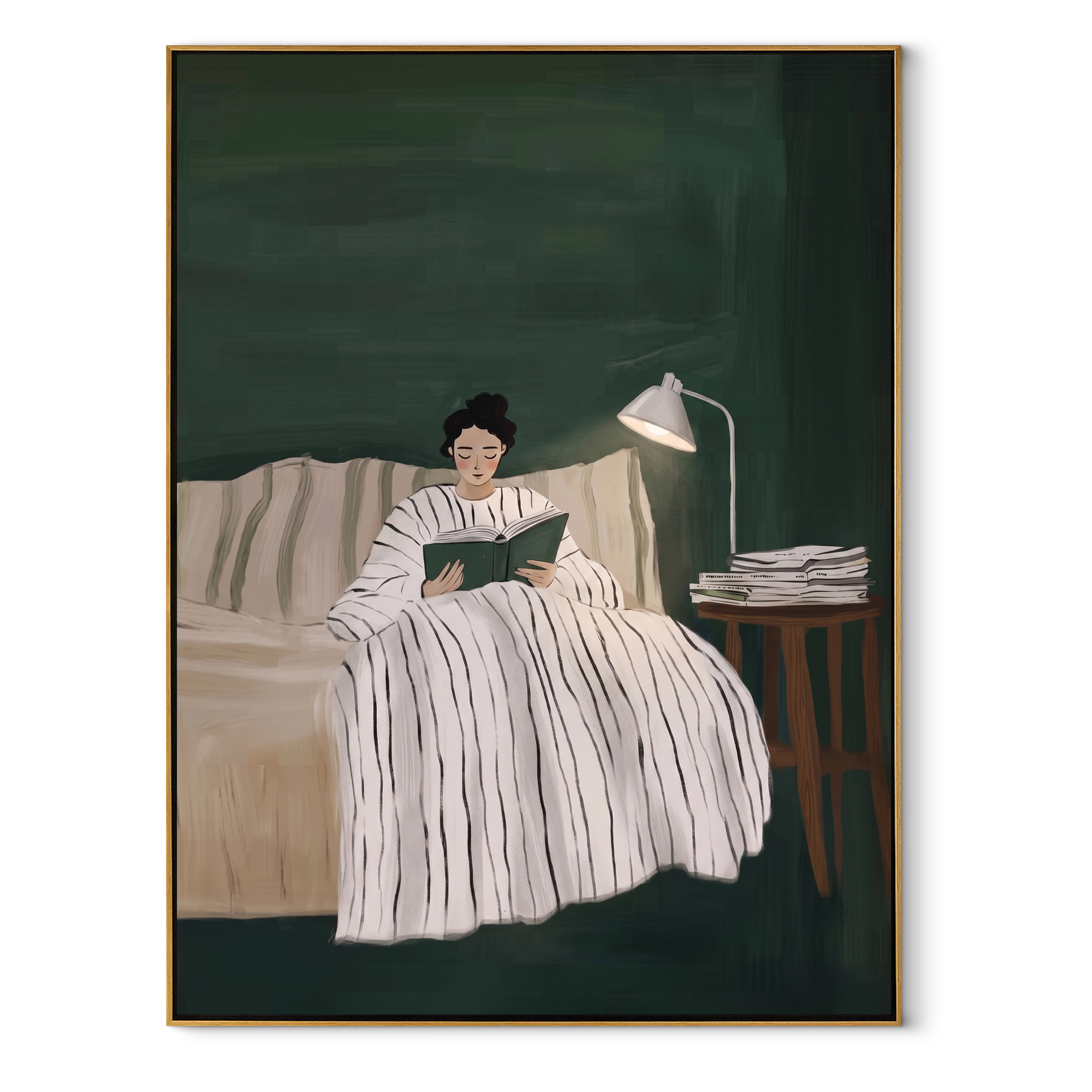 Green Night Holds White textured figurative painting, vertical canvas artwork