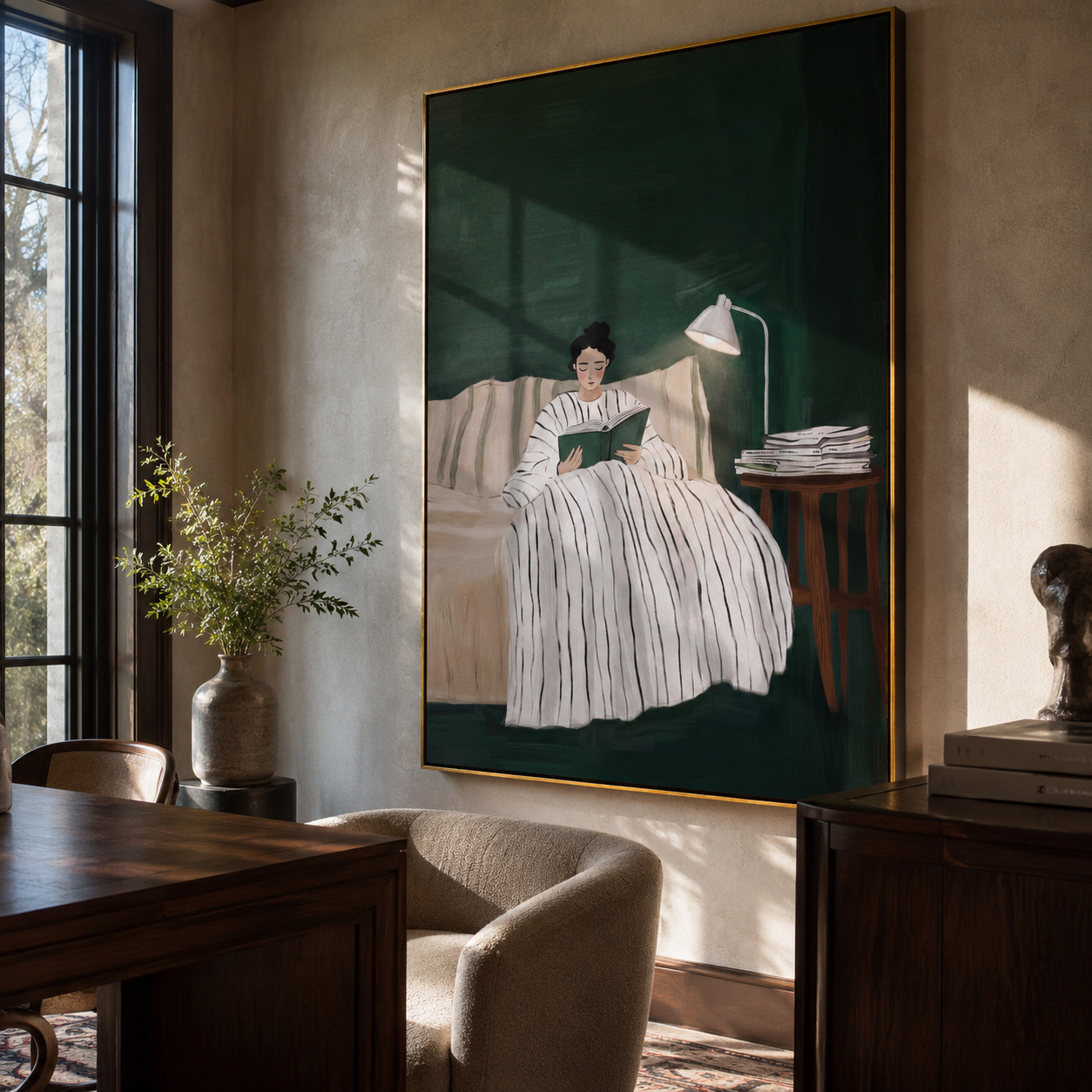 Green Night Holds White displayed as a Retro Modern room focal point