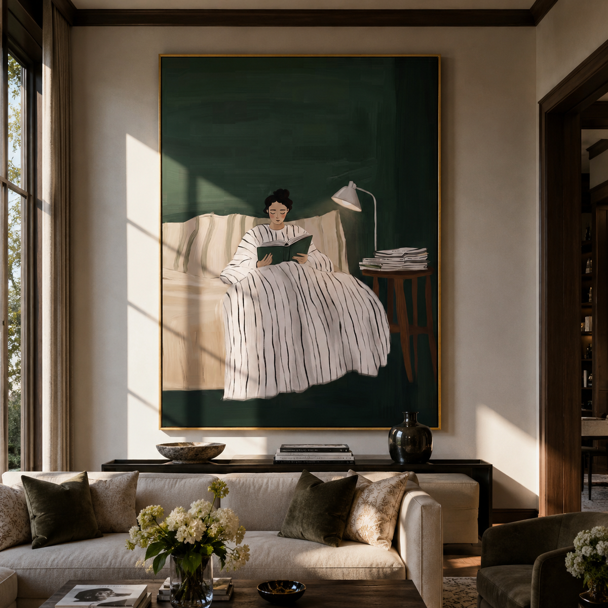 Green Night Holds White styled in a layered residential interior