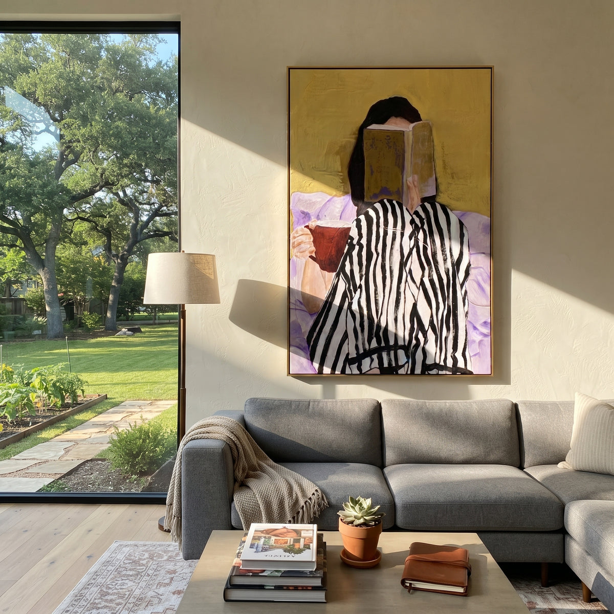 Stripes Turn Toward Mustard displayed as a Retro Modern room focal point