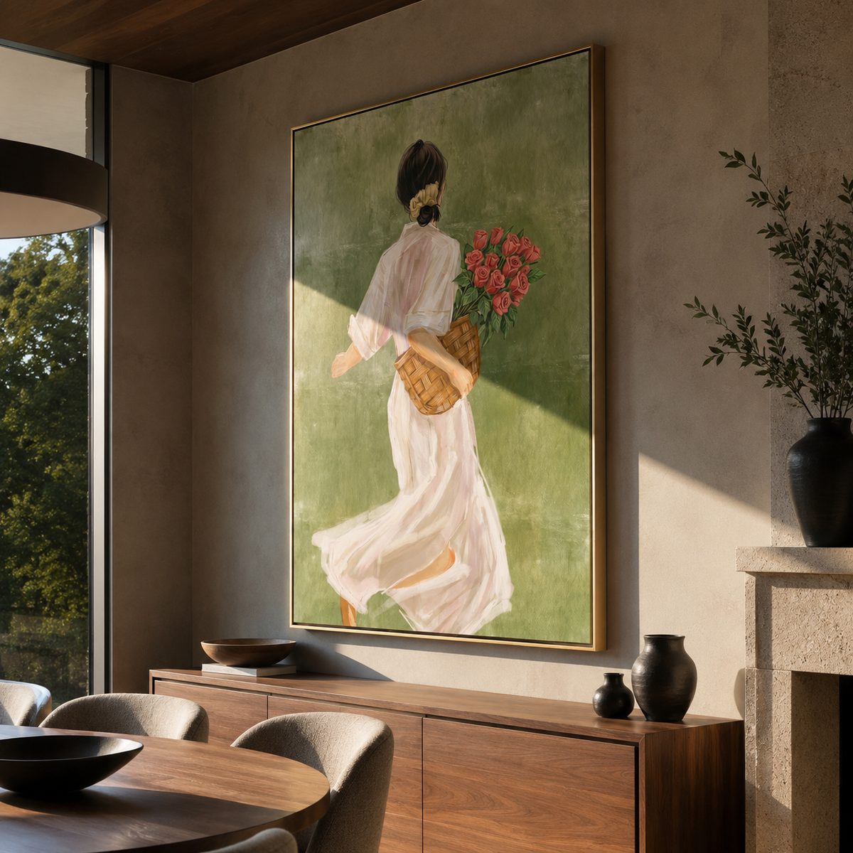 Red Flowers Follow Home displayed as a Retro Modern room focal point