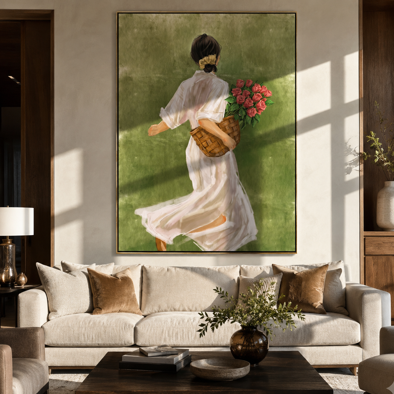Red Flowers Follow Home styled in a layered residential interior