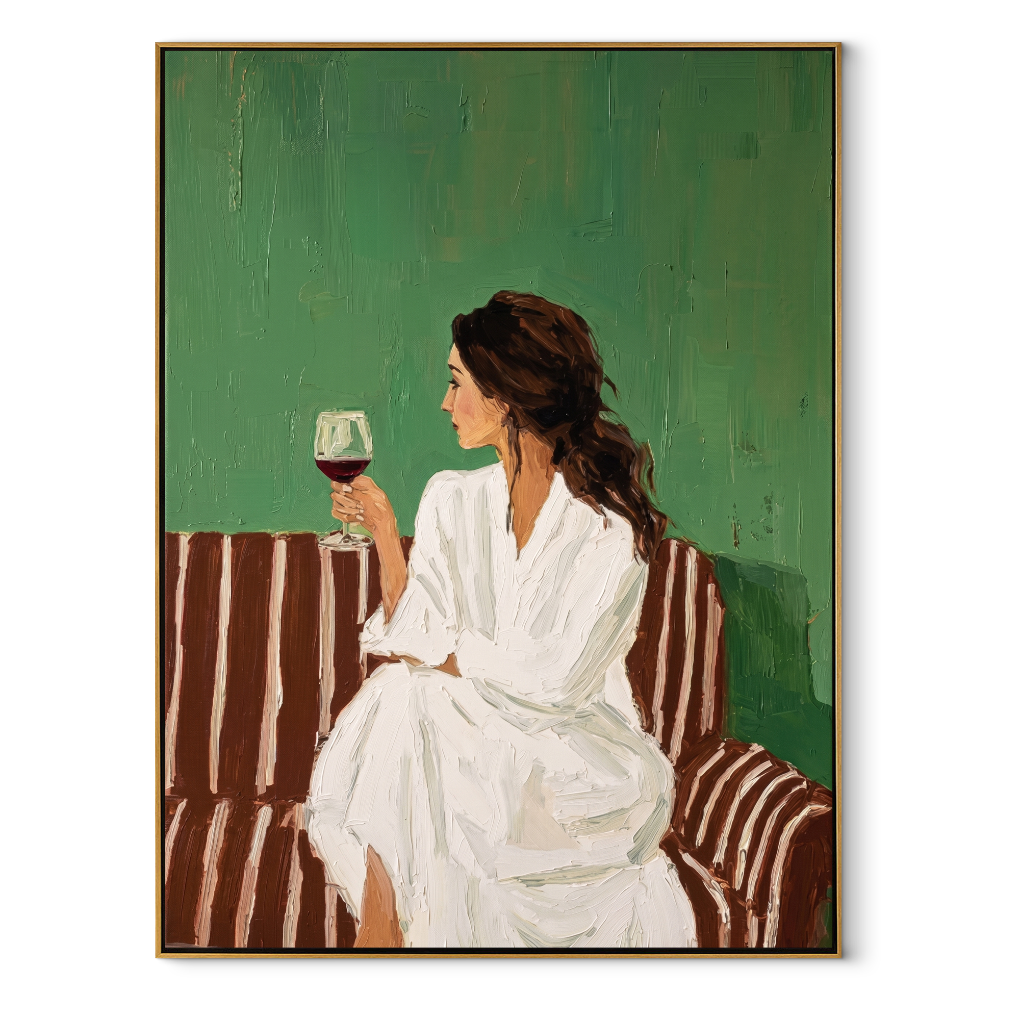 Cup Rests Above Stripes textured figurative painting, vertical canvas artwork