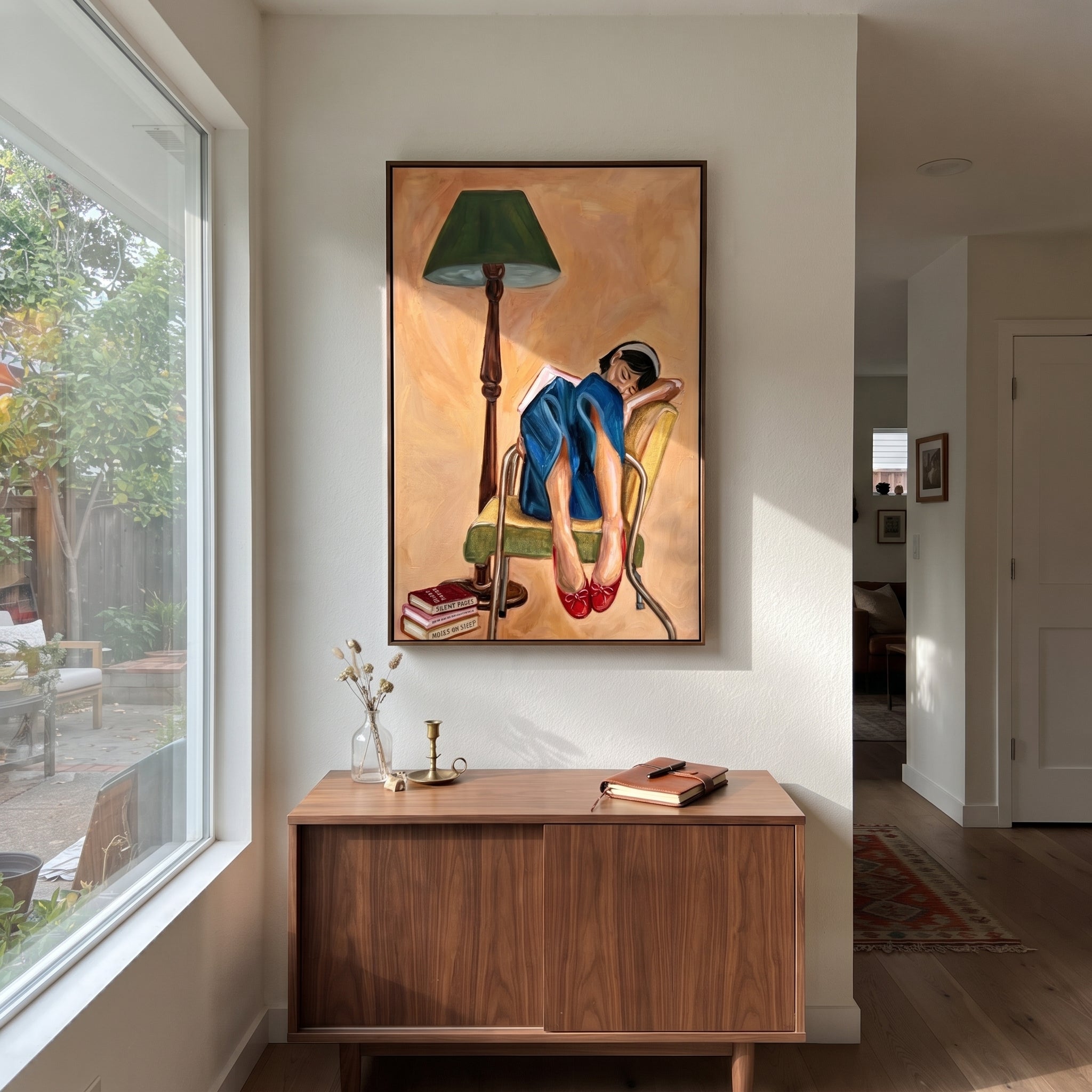 Lamp Watches Her Bend styled in a layered residential interior
