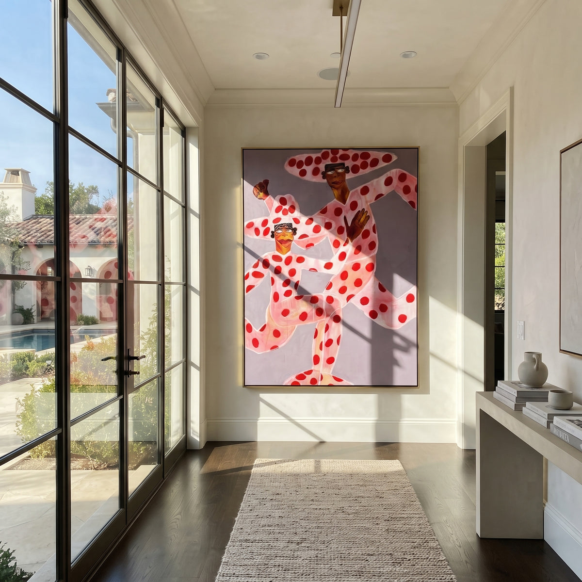 Scarlet Petals Climb Silence displayed in a warm contemporary interior