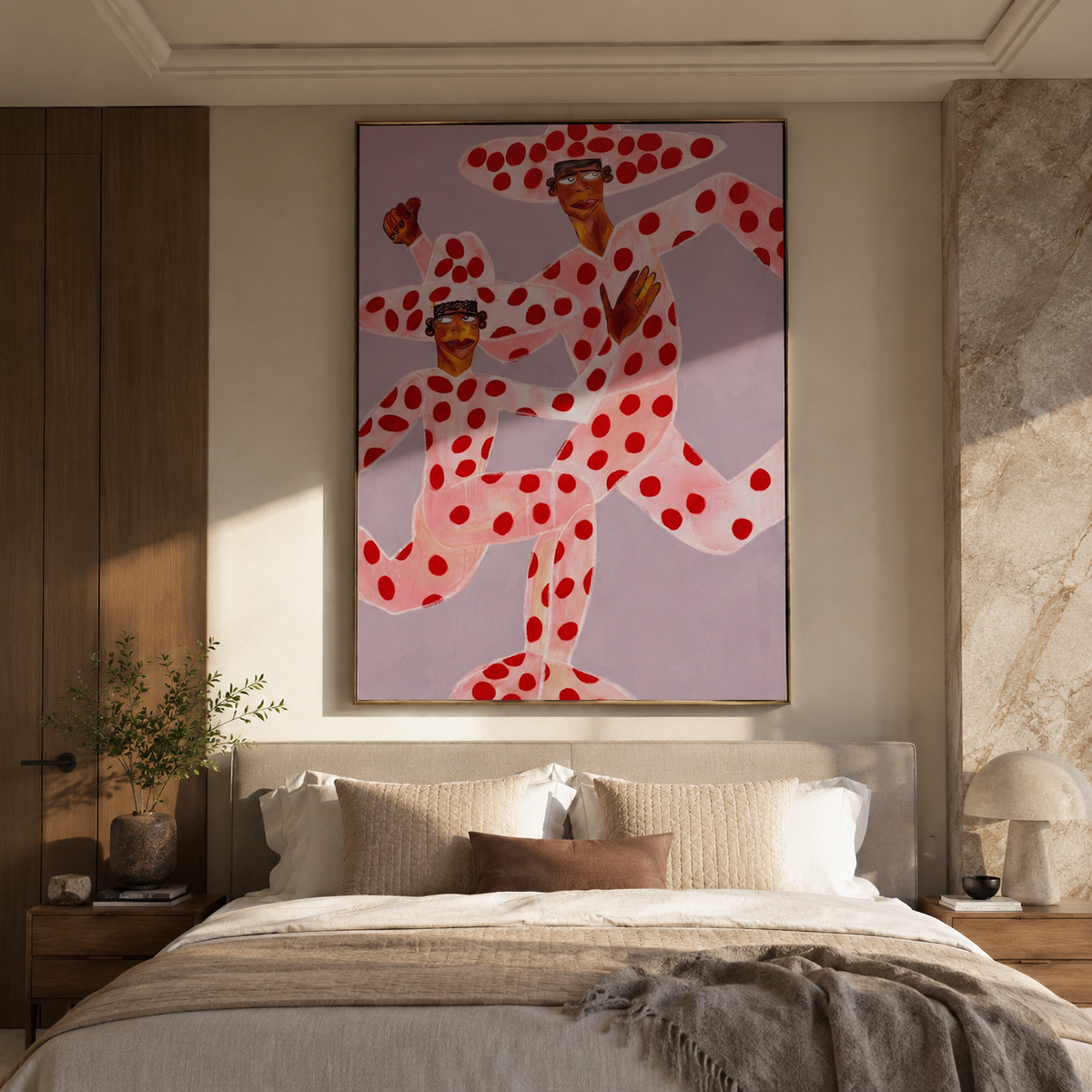 Scarlet Petals Climb Silence displayed as a Retro Modern room focal point