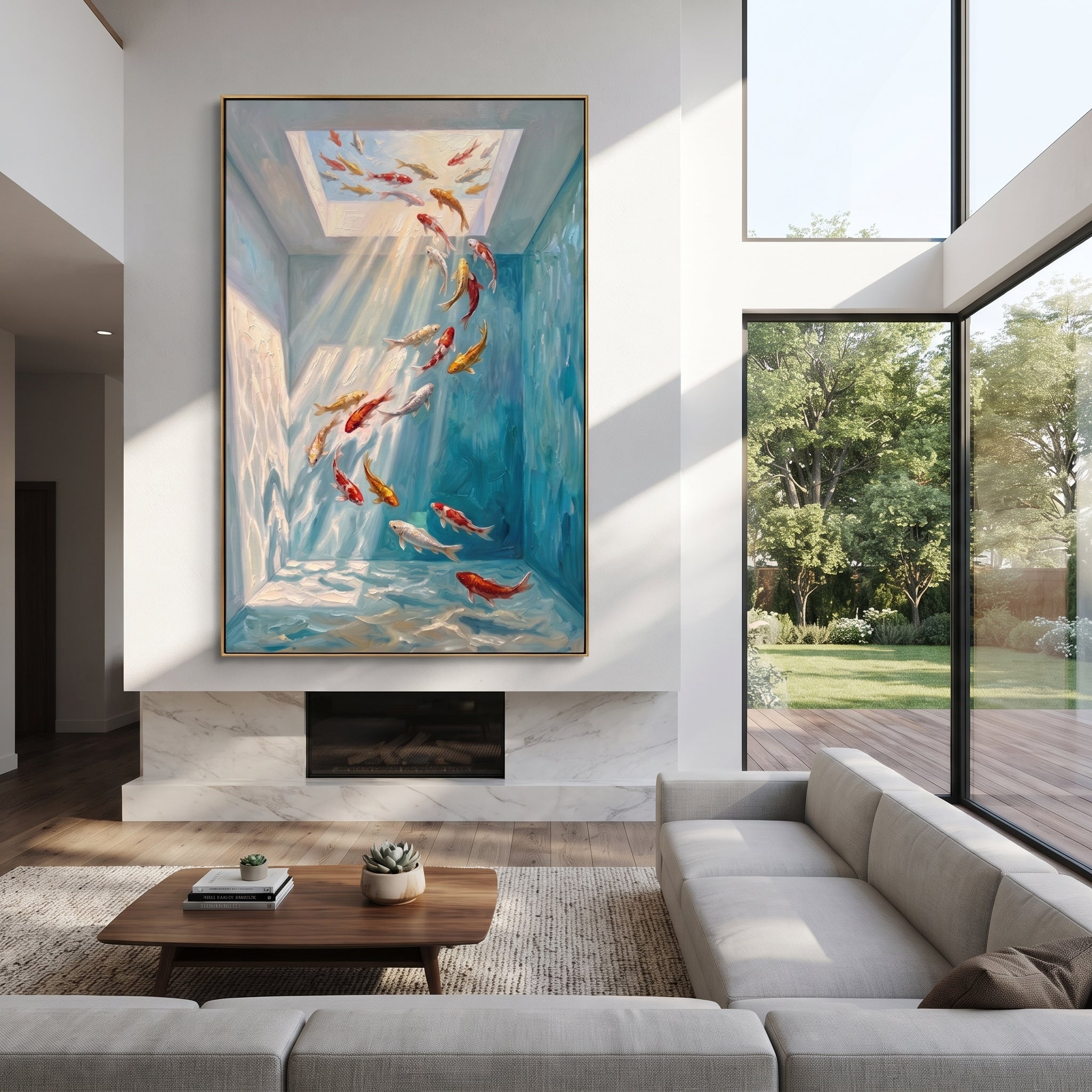 Blue Rain Breaks Color styled with neutral modern furnishings