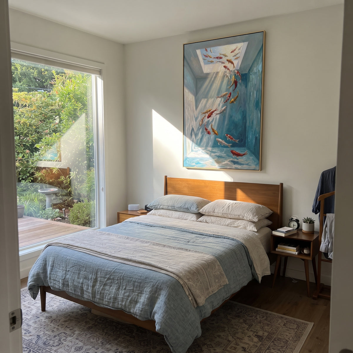 Blue Rain Breaks Color presented above a contemporary console