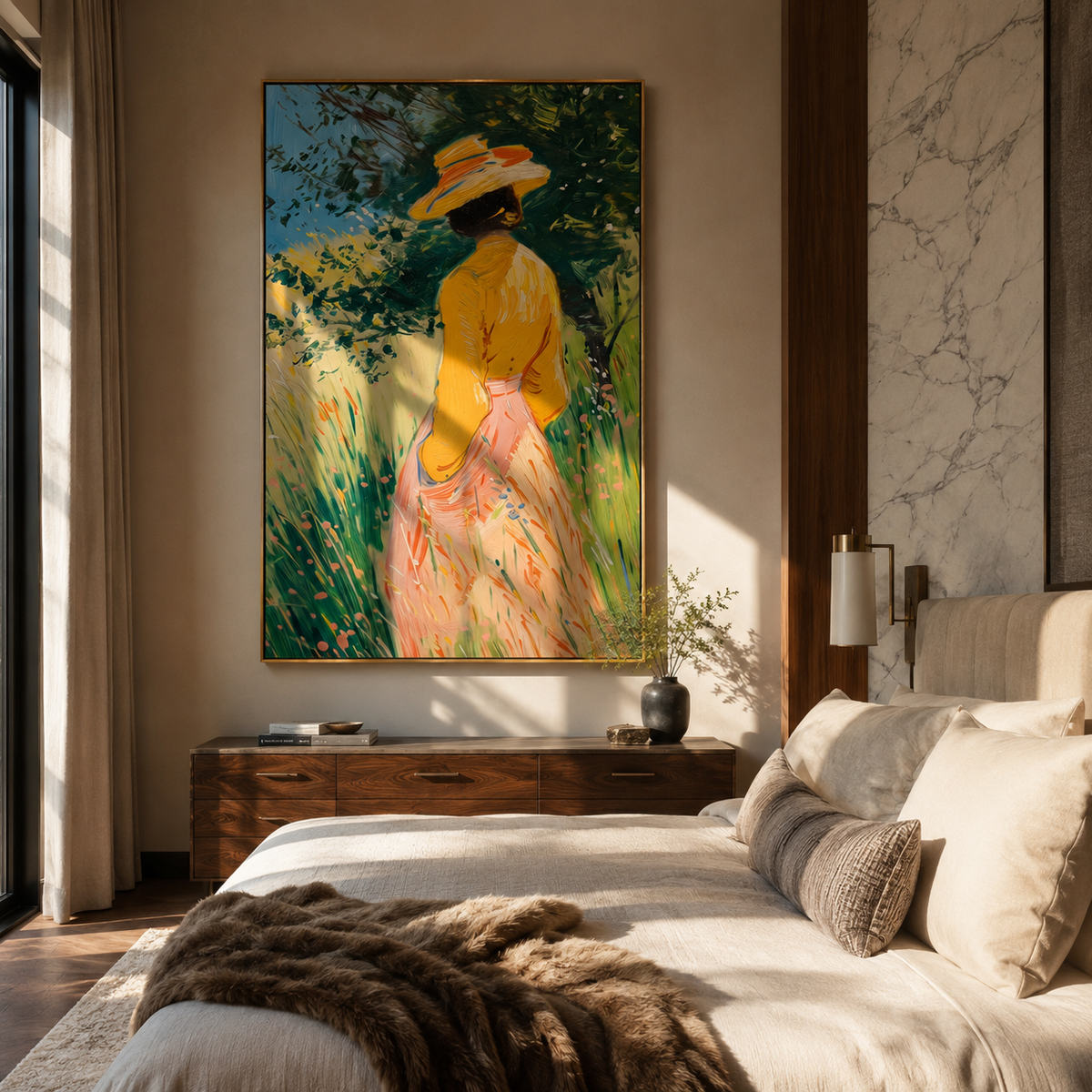 Straw Brim Enters Forest displayed in a warm contemporary interior