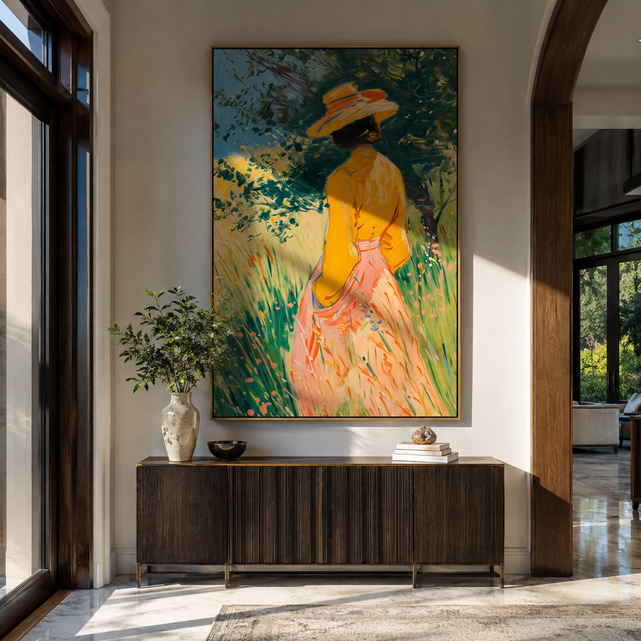 Straw Brim Enters Forest styled with neutral modern furnishings