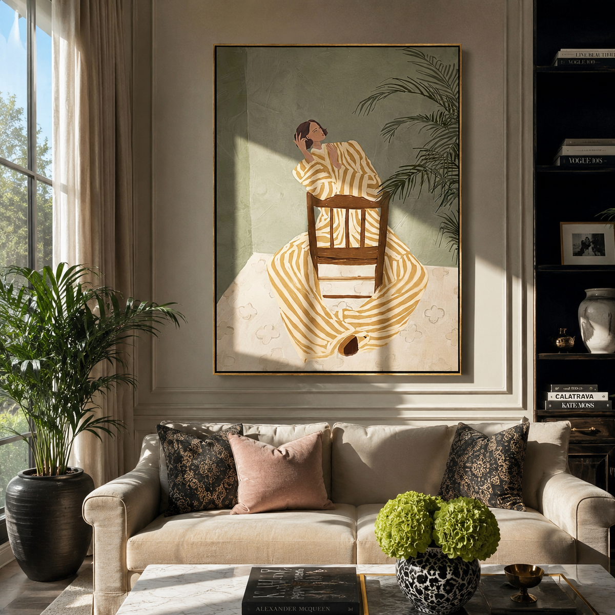 Striped Cup Greets Leaves displayed as a Retro Modern room focal point