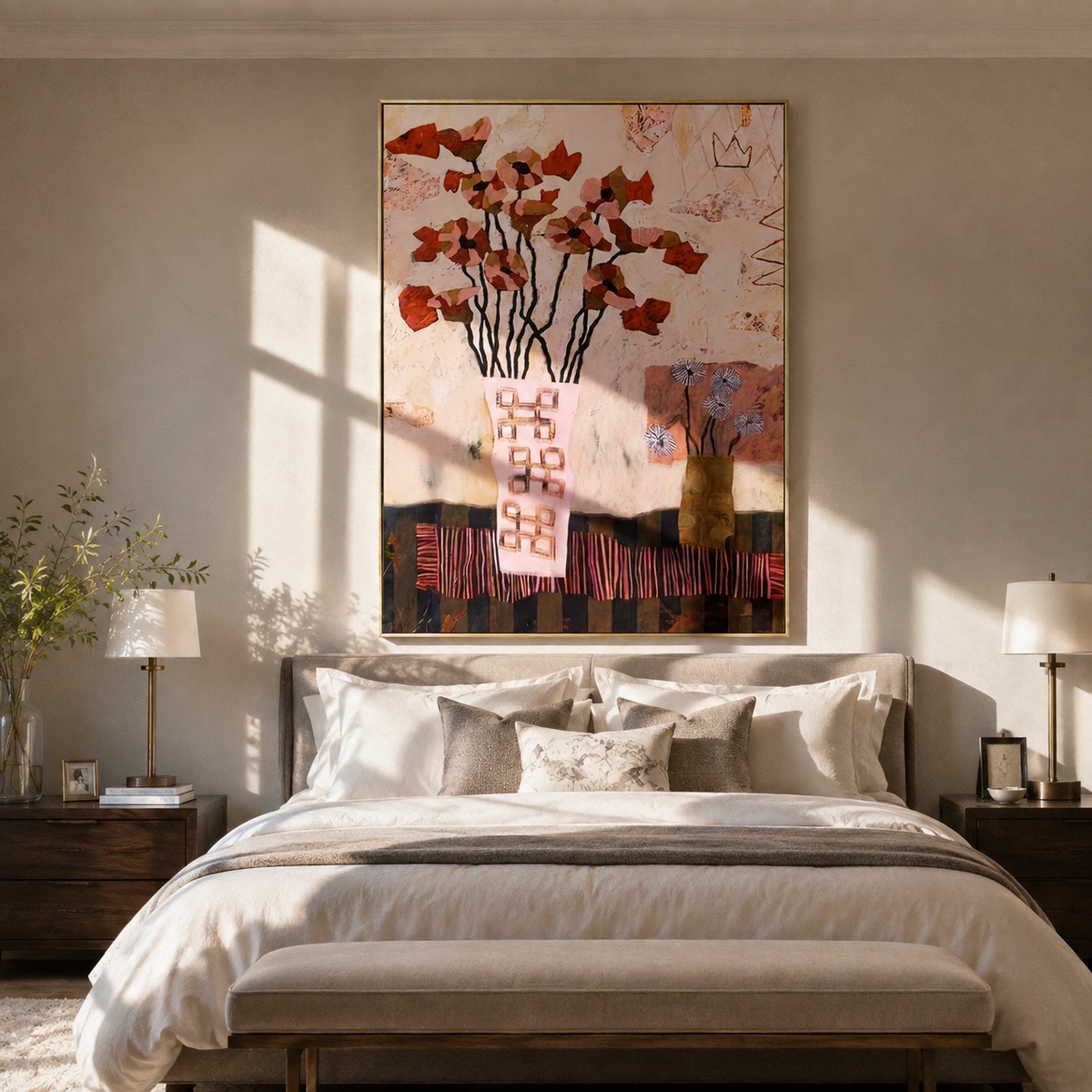 Orange Blossoms Fill Blocks displayed in a warm contemporary interior