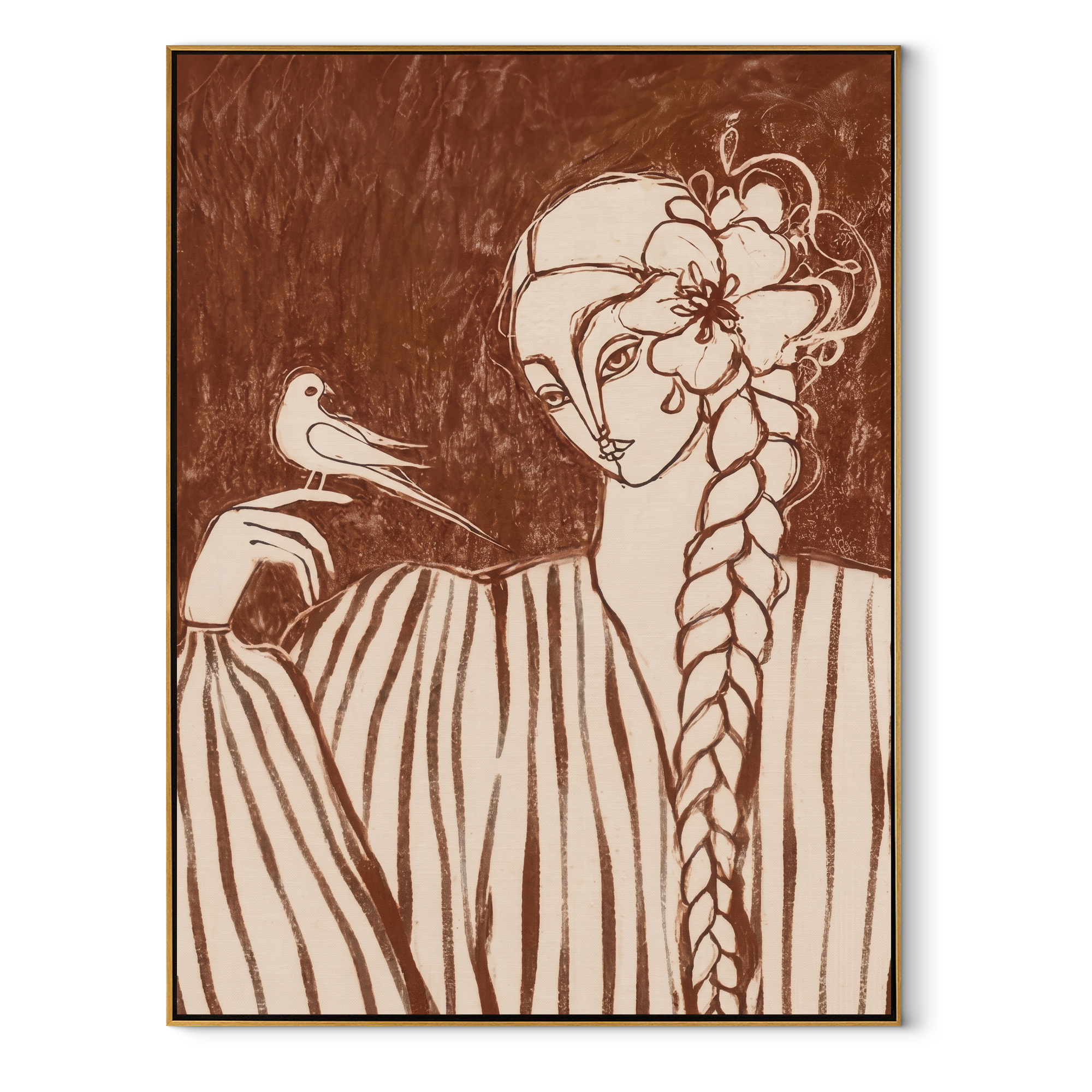 Floral Lines Find Stripes textured figurative painting, vertical canvas artwork