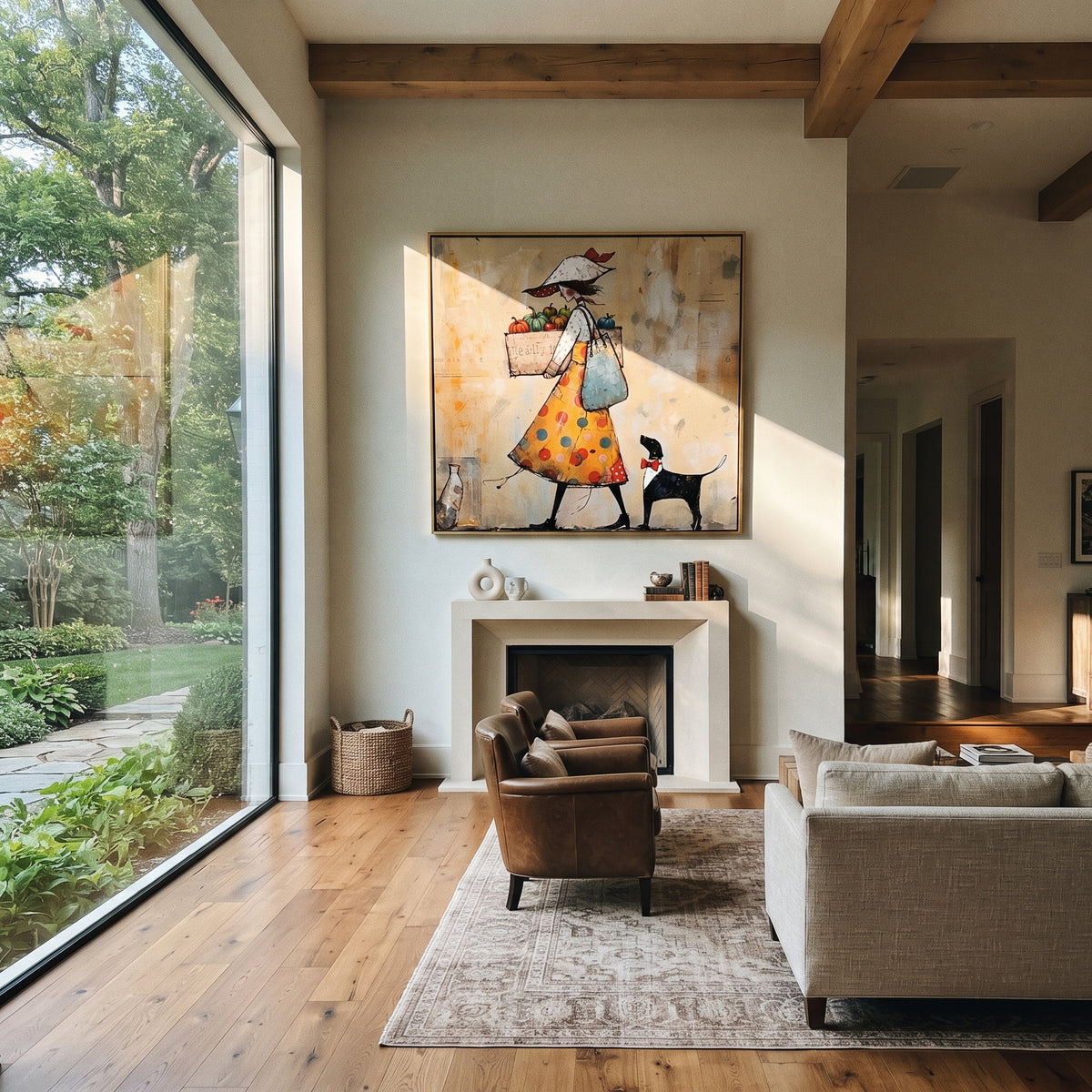 Market Bags Follow Her displayed in a warm contemporary interior
